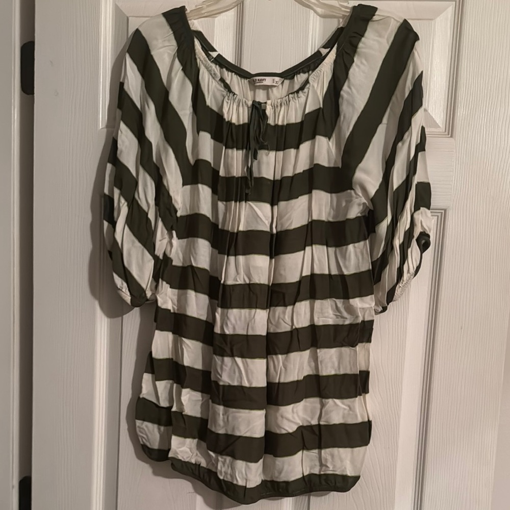 Striped Women's Top - Dark Green and White